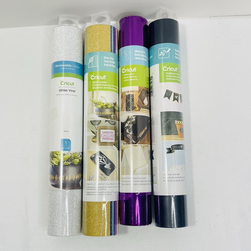 NEW Cricut Vinyl Bundle Removable Glitter‎ Sampler Chalkboard Foil Lot of 4